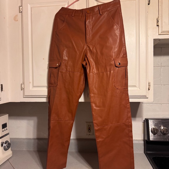 Pants - Faux leather cargo pants women’s